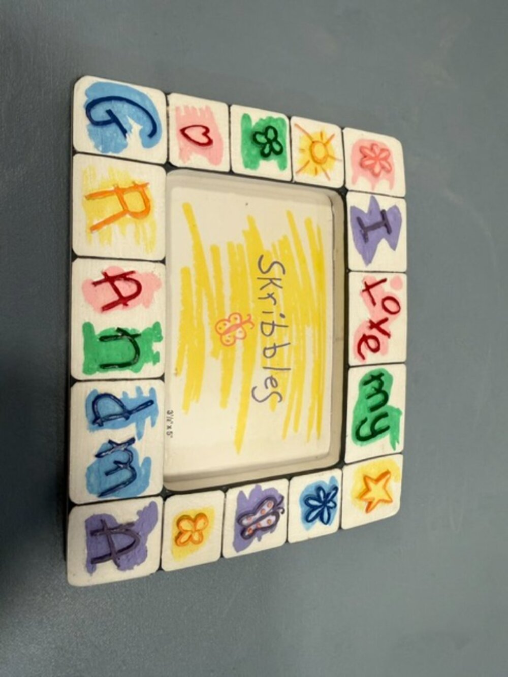 Vintage Scribbles I Love Grandma Ceramic Tile Frame Colorful 90s Deco